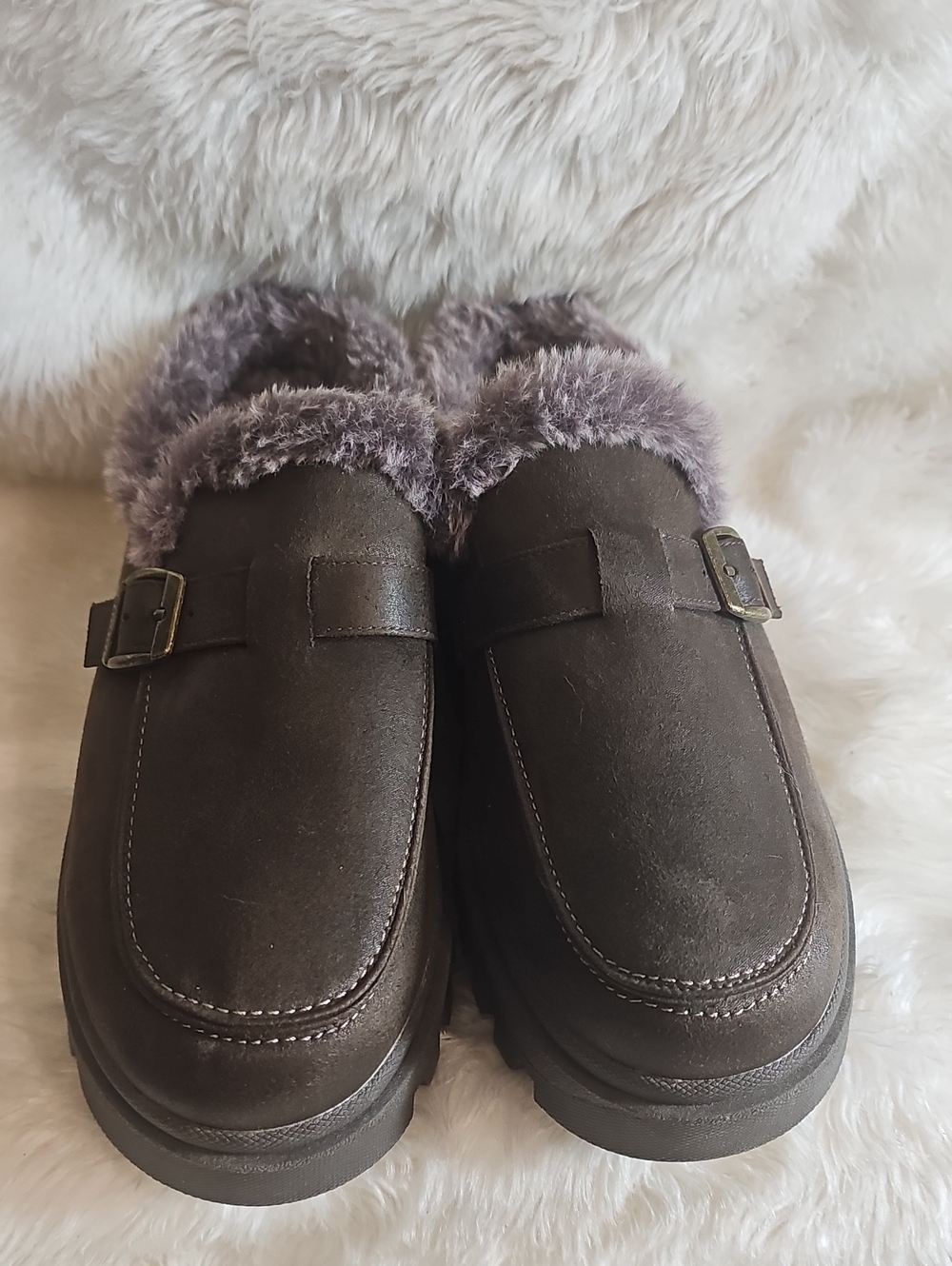 Skechers USA Women’s Size 8 Brown Faux Fur Lined Platform Clogs NWOT - Picture 2 of 7